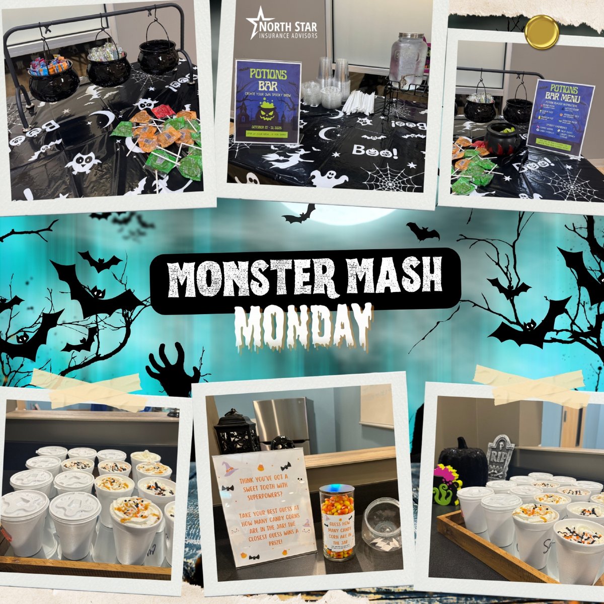 Northstaria's tweet image. Monster Mash Monday was a scream! 👻🕸️
From our spooky Potions Bar to sweet treats and candy guessing games, the North Star crew kicked off Spirit Week in true Halloween fashion! 🎃✨

#MonsterMashMonday #SpooktacularSpiritWeek #NorthStarCulture #HalloweenFun #TeamNorthStar