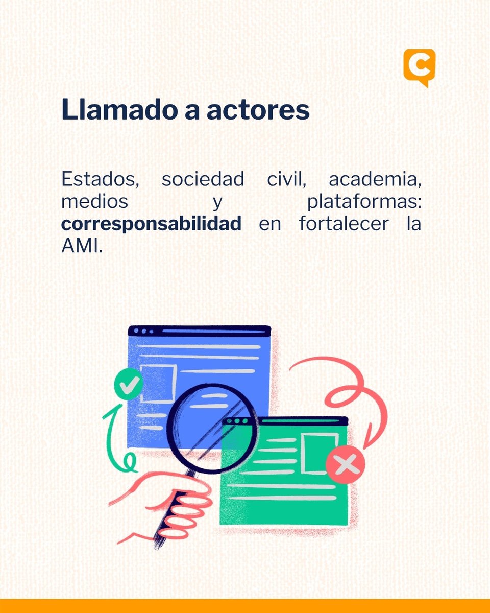 EcuadorChequea's tweet photo. 🗣️ Estados, medios, academia y plataformas tienen corresponsabilidad, pero la ciudadanía también: pensar críticamente es parte de ese derecho. https://t.co/GK766KBYTI