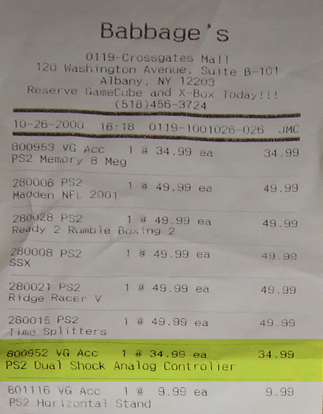 matthewhenzel's tweet photo. #PlayStation2 #DualShock2 SCPH10010u Controller from launch day + receipt. #PS2_25th https://t.co/2wuSn28sDV