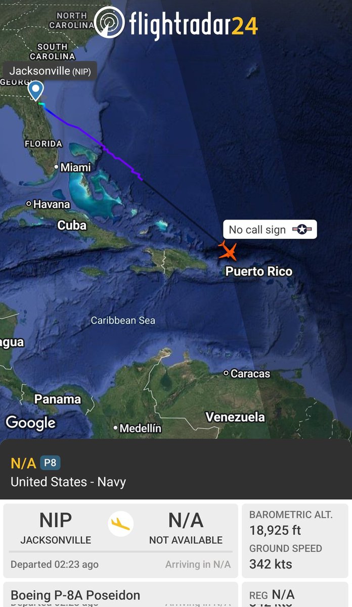 sipjack1776's tweet photo. P-8A 🇺🇲
#AE6798
Out of Jacksonville descending into San Juan.
@Borrowed7Time @Arr3ch0 https://t.co/SvwEgTGV1O
