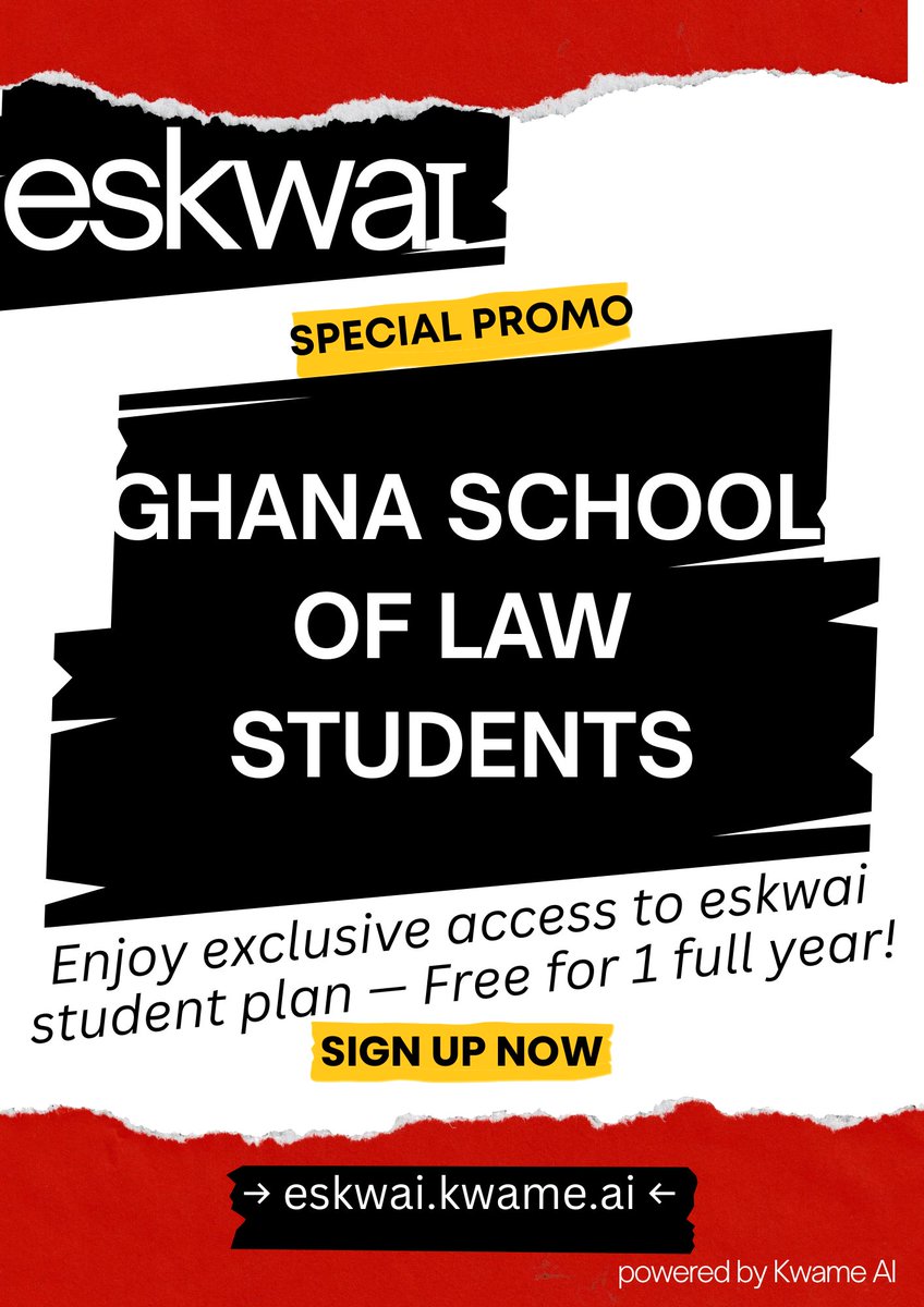 Congratulations to everyone that passed the entrance exam!🎉
There's a sweet package for GSL students to access eskwai.kwame.ai free for one full year!
For both existing users and new users!
You can dm for details 
Cc:<a href="/eskwai_/">Eskwai</a>