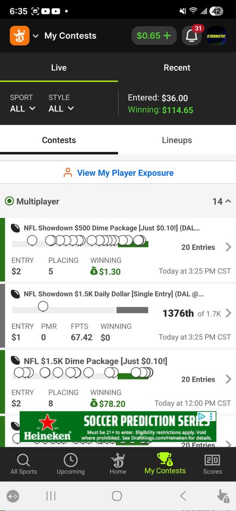 DfsRiddler's tweet photo. @StokasticHOF my second place finish in the dime time with 17835 total entries https://t.co/Tjf4oLqk3T