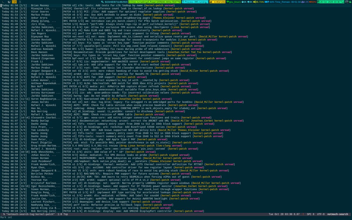 unixbhaskar's tweet image. Ummm
#linuxkernel #mailinglist #tool #emacs #notmuch #opensource