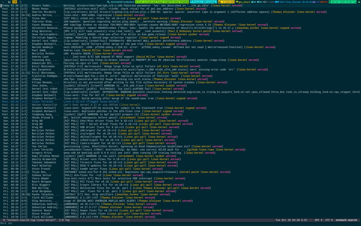 unixbhaskar's tweet image. Ummm
#linuxkernel #mailinglist #tool #emacs #notmuch #opensource