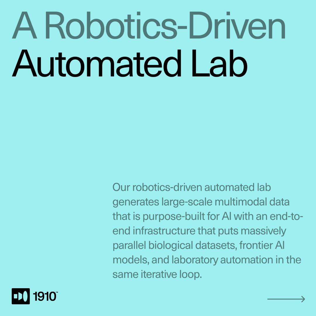 1910_ai's tweet photo. 🧬 Introducing our ITO™ platform, which integrates massive multimodal data, frontier AI models, and high-throughput lab automation to identify novel disease targets and design small and large molecule therapeutics better and faster than traditional approaches. https://t.co/p5zlyz2qNX