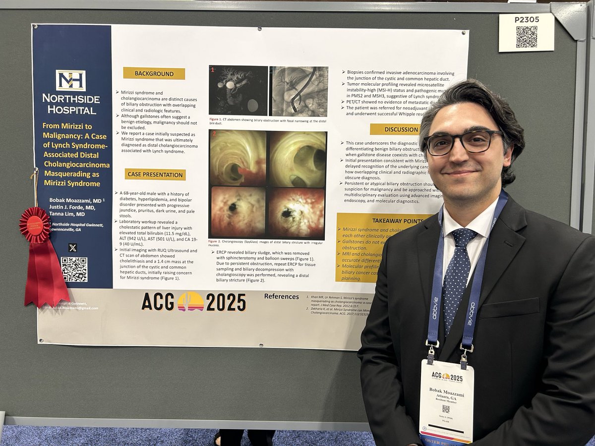 BobakMoazzami's tweet photo. Honored to receive the Best Poster Presentation Award at the #ACG2025 Annual Scientific Meeting in Phoenix! Grateful to my mentors for their inspiration and support.
@JJFordeMD @tannalim https://t.co/QpcSLR6jDt