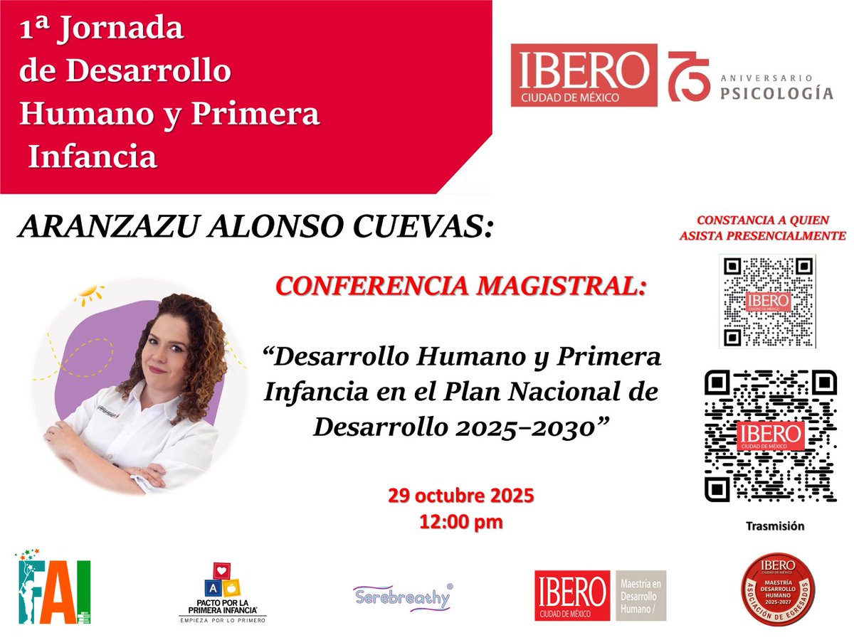 La primera infancia es el cimiento del desarrollo humano.

🗓️Este 29 de octubre, <a href="/arantzaalonso/">Aranzazu Alonso</a>, Directora Ejecutiva y Coordinadora General del <a href="/Pacto1aInfancia/">Pacto por la Primera Infancia</a>, ofrecerá la conferencia magistral: “Desarrollo Humano y Primera Infancia en el Plan Nacional de Desarrollo 2025–2030”.