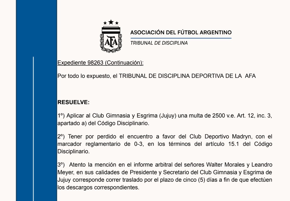 Una nueva página negra en la historia del fútbol argentino. 

Gimnasia y Esgrima de Jujuy fue "eliminado" por escritorio
