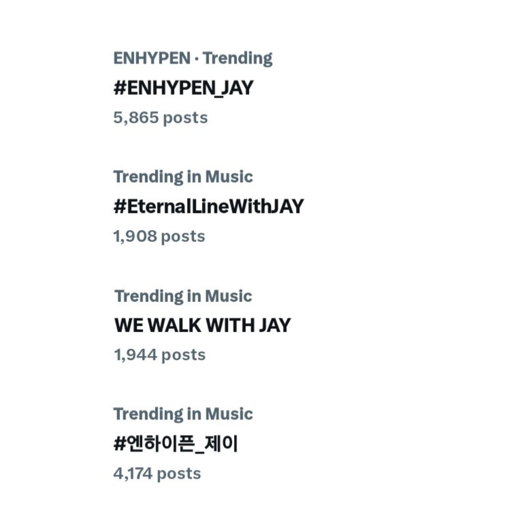 PJAY_BR's tweet photo. 📈 TRENDING | 251028

Our tagline and Jay’s hashtags are currently trending!

Continue to post about Park Jongseong with our tags. We’d love to read your messages with Jay’s concert clips and photos 🥰💙

WE WALK WITH JAY
#EternalLineWithJAY
#ENHYPEN_JAY #엔하이픈_제이 @ENHYPEN https://t.co/ZbozzuAkGX