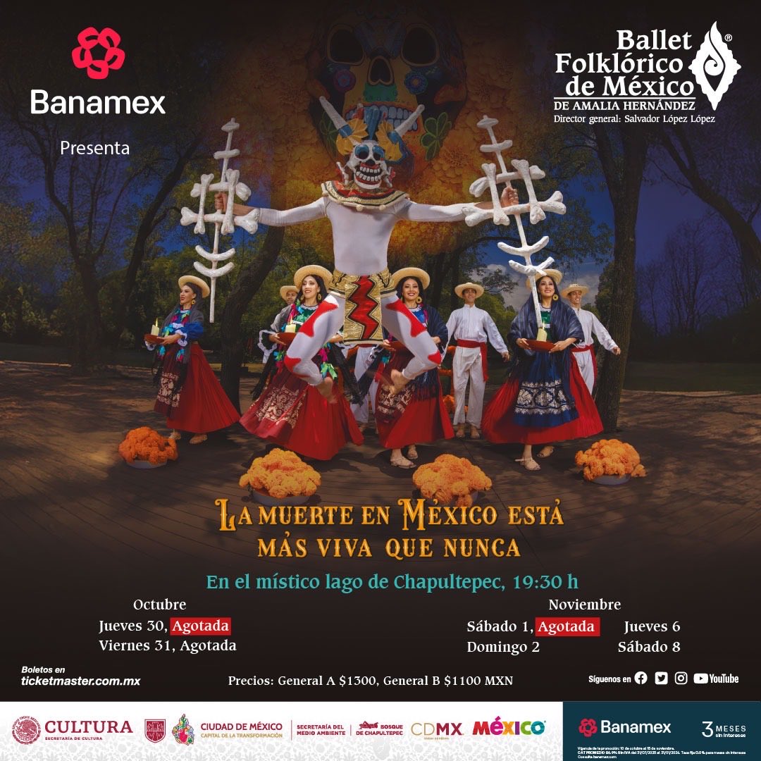 ¡No te quedes fuera y asegura tus entradas!funciones del jueves 30 de octubre y sábado 1 de noviembre agotadas!

No te pierdas nuestra temporada “En México la muerte está más viva que nunca”.
Te esperamos en el místico lago de Chapultepec en punto de las 19:30 h.

#cdmx #mexico