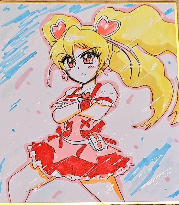 朝からプリキュア色紙描いてました フレッシュプリキュアのキュアピーチ兄貴 兄貴といえば腕組み キュアピーチといえば兄貴なんですよ 私の一番好きなプリキュアです