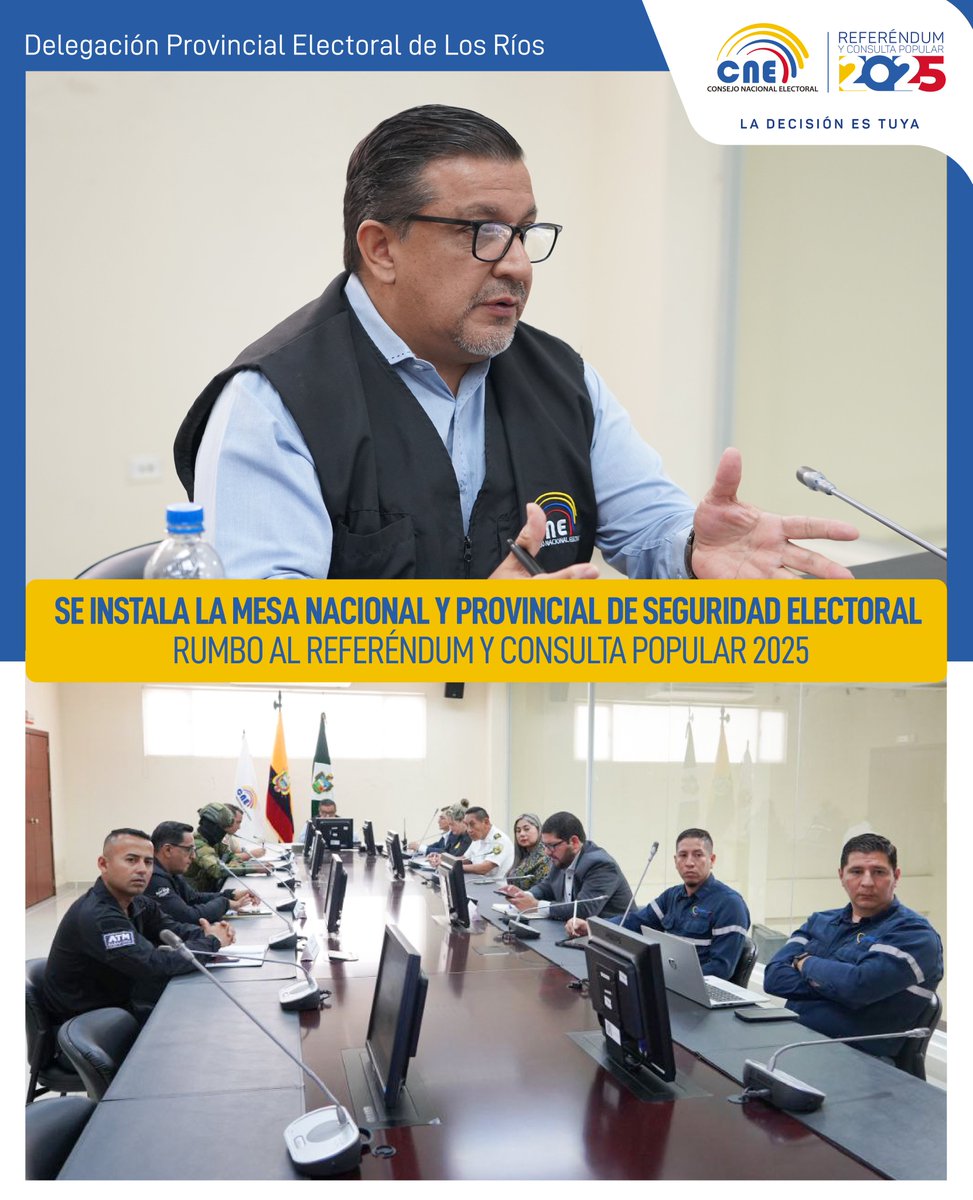 CNE_LosRios's tweet photo. #Boletín | Se instala la mesa nacional y provincial de #SeguridadElectoral rumbo al #ReferéndumYConsulta2025.  

Más detalle aquí.⤵️ 
https://t.co/7202NsZre7 https://t.co/kv8dq9EAMD