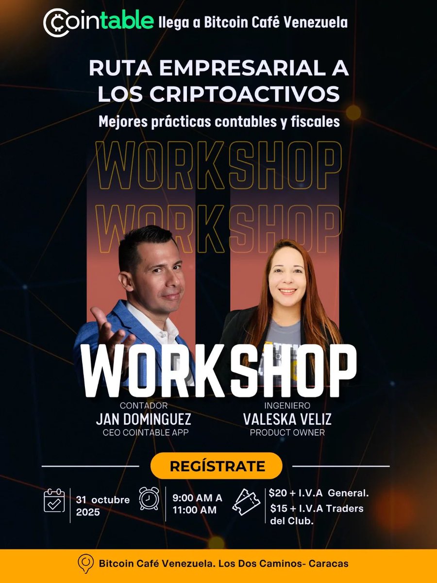 CarreroMiguel's tweet image. Este viernes 31 vamos a tener en BitcoinCafeVzla este workshop con la gente de @cointable_app pueden reservar al WS 0424-138-4188 o por el link de la bio de @bitcoincafevzla en Instagram. Te esperamos