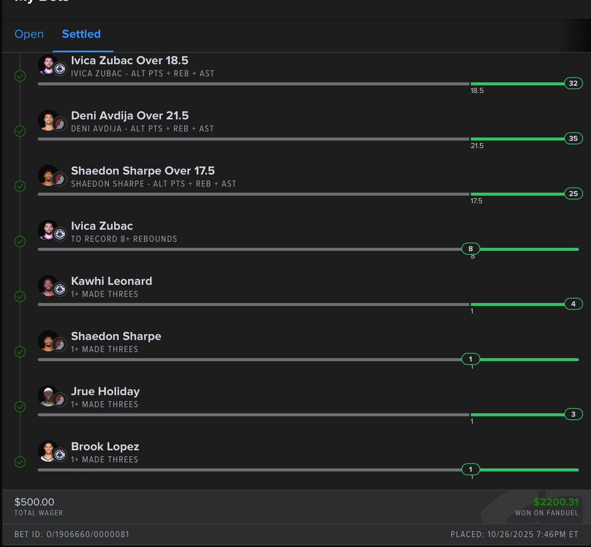 BankrollOdds's tweet image. BANG 💣 Another $2.2K night off 🔥OVERS🔥
If you’re still tailing TikTok cappers you’re doing it wrong 🤦‍♂️
DM “BANKROLL” for tonight’s free pick 📈
#GamblingTwitter #NBA #Parlay