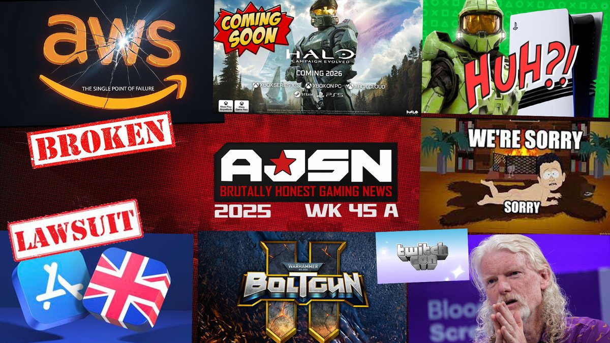 AngryJoeShow's tweet photo. The News Crew Discuses AWS Outage Costing BILLIONS, Halo is Finally on PLAYSTATION?!, Apple LOSES its UK Lawsuit, and the Twitch CEO Apologizes, that &amp; more! https://t.co/domMJ9G33x RT &amp; Share Plz! https://t.co/af7NG0aJFG