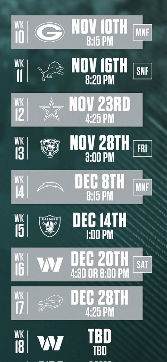 Eagles have one 1pm game scheduled for the rest of the season.