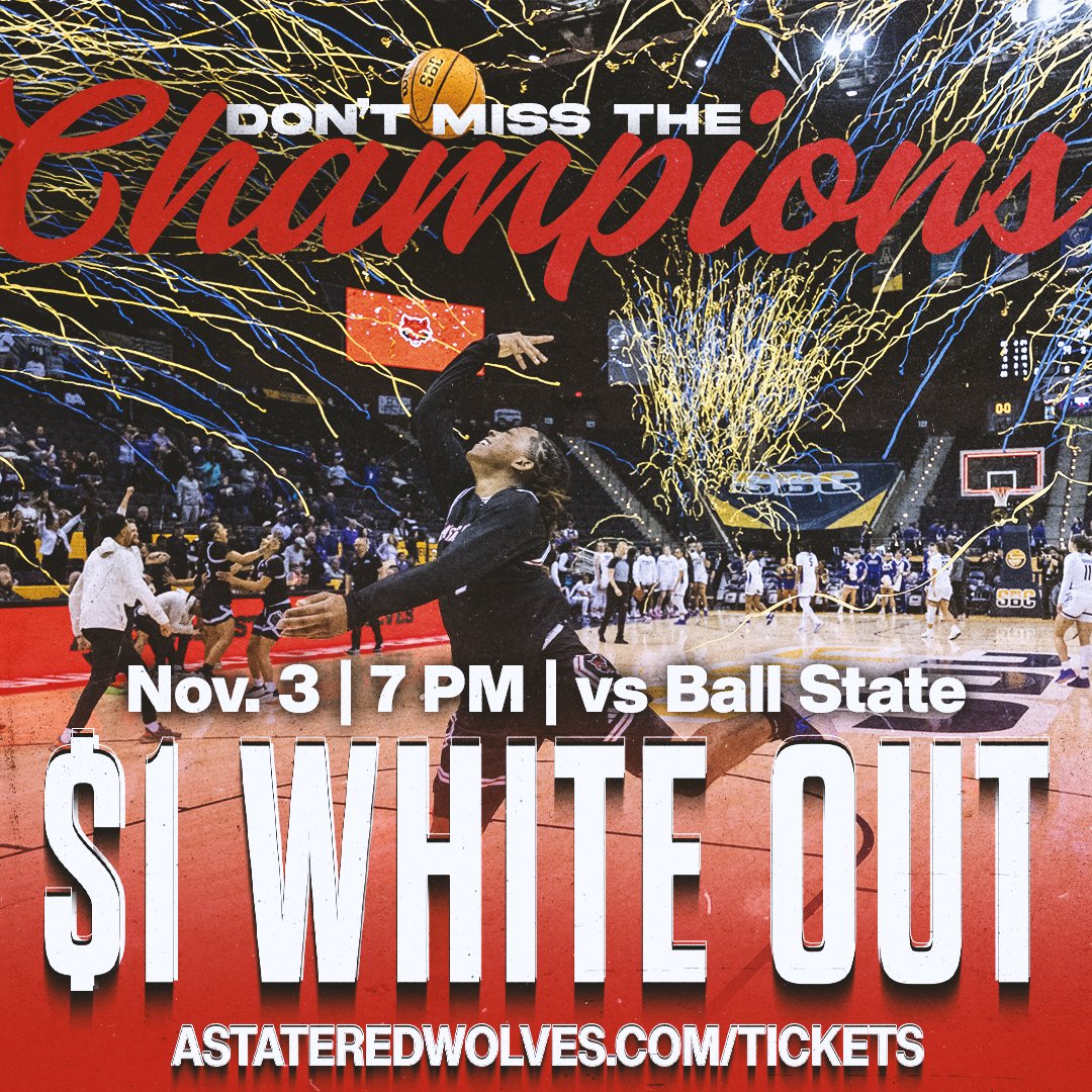 ONE WEEK FROM TONIGHT:
- $1 Tickets
- Free White Out t-shirts
- Pregame ring ceremony

What more could you ask for? Get your $1 tickets for this clash of NCAA Tourney teams from last season here: bit.ly/OneDollarWhite…
#WolvesUp