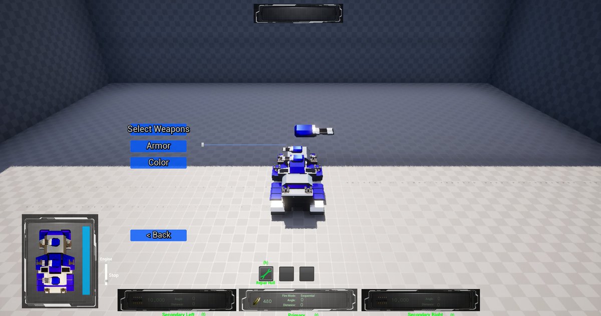 GamerNutter's tweet image. Mockup of the Main menu and Garage menu, where you&apos;ll be able to do all that juicy customization. 

Swap Out Weapons, Adjust Armor, Set Color Scheme.

#unrealengine #gamedev #solodev #indiedev #indiegame #mainmenu #customization #mockup #battlefortressterra