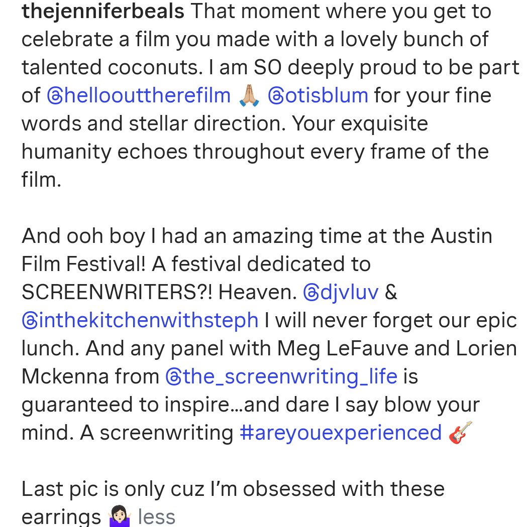Jennifer's new IG post💕

Her film Hello Out There