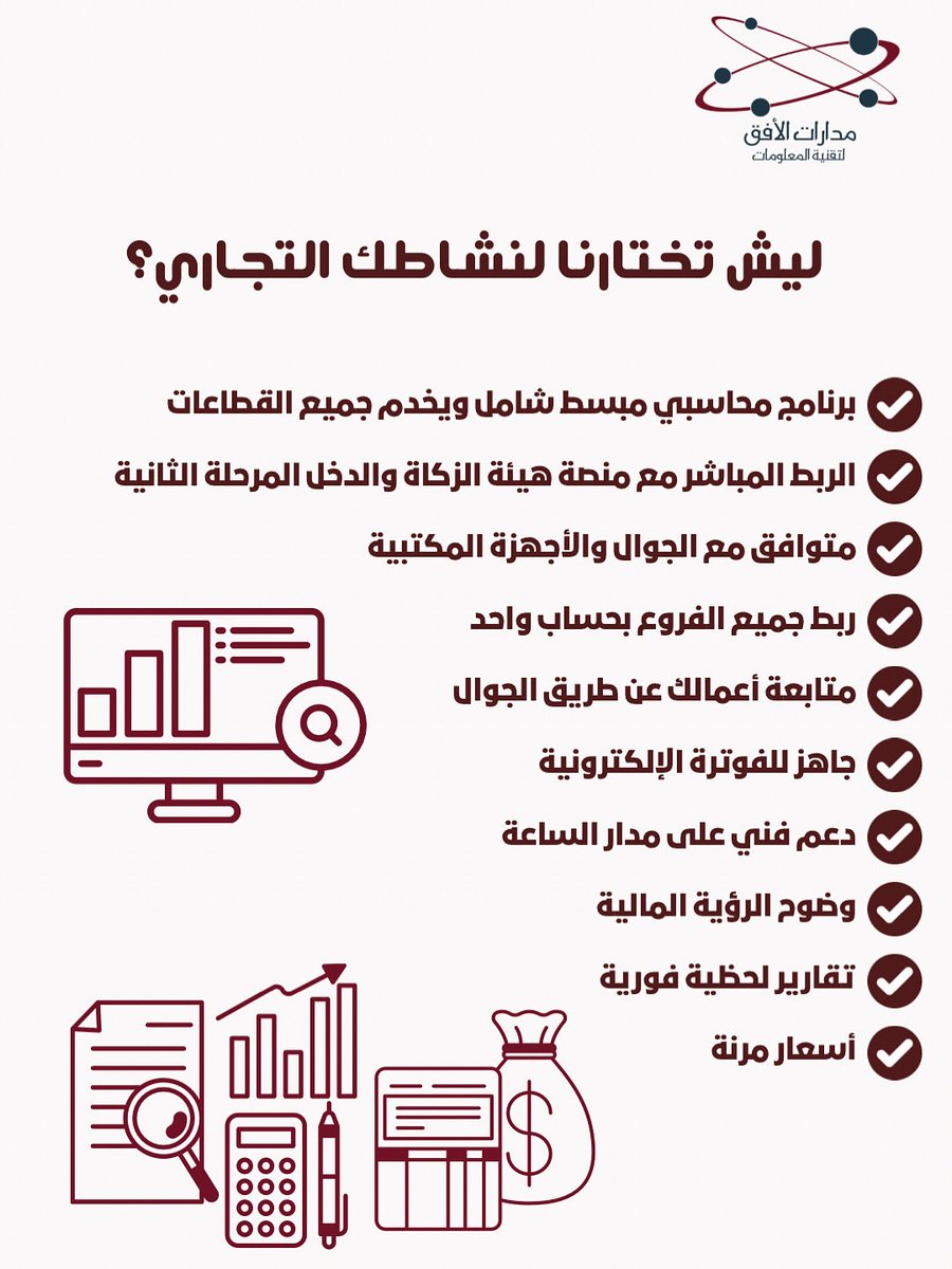 madartaalafiq's tweet photo. ليش تختارنا لنشاطك التجاري؟

#محاسبي 
#كاشير #قيود #نقاط_بيع #مكة #برامج #تصميم_مواقع #مدارات 
#الفاتورة_الإلكترونية #اودوو https://t.co/Fj8q1cARAn