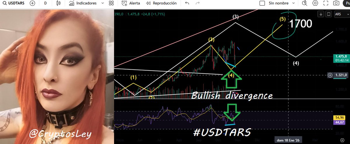 CryptosLey's tweet photo. #USDTARS #Binance #Elecciones2025 
No ha cambiado nada. Solo sub ondas. El conteo principal lo llevara directo hacia los 1700. Como primera instancia...
1) TERRIBLE DIVERGENCIA ALCISTA CONTRA EL RSI
2) VELA MARTILLO CON MECHA EN 1400 Y CUERPO EN 1500

TENER USD NO SERÍA MALA IDEA https://t.co/eP9Zi470yR