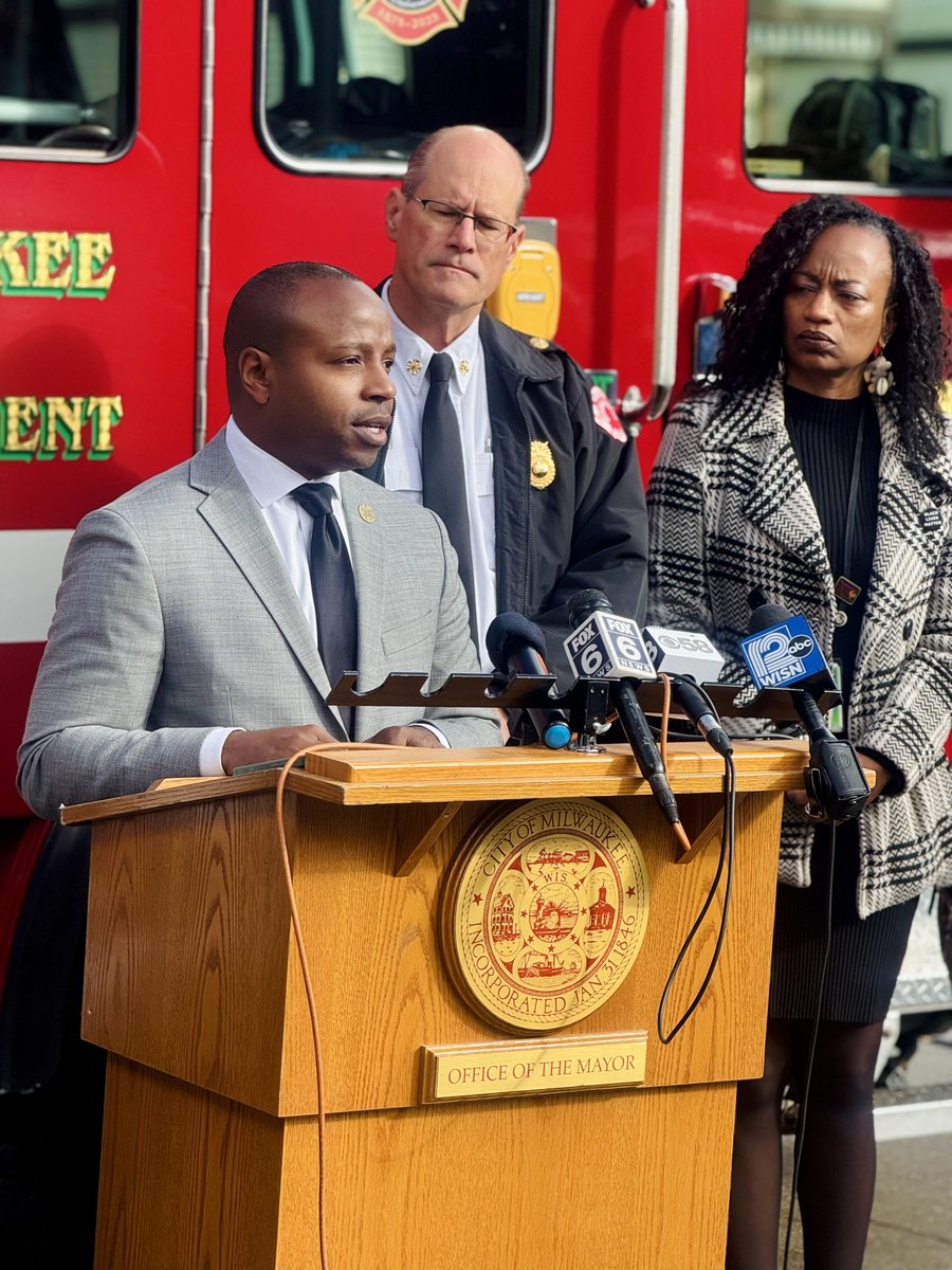 I joined the <a href="/MilFireDept/">Milwaukee FD</a> Chief Aaron Lipski, <a href="/alderwomancoggs/">Milele A. Coggs</a>, Alderwoman Moore, and state legislators at Fire Station 32 to highlight the urgent need for stronger fire safety in Milwaukee.
These new bills will help prevent fires and protect residents.