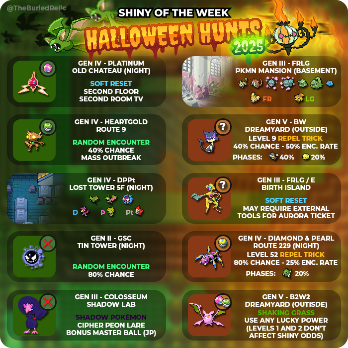 Halloween is near, so I thought it was time to bring back the shiny of the week, and what better than the spooky hunts for 2025? The shiny of the week will come back more frequently from now on. Good luck with your hunts!