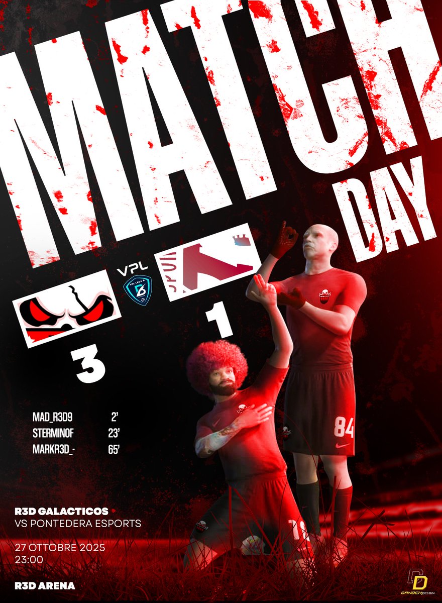 MATCH RESULTS ❤️🖤 
Serata importante, 4 punti portati a casa 💪🏻 

<a href="/DavideDanock/">Danoc--k</a> ⚽ 👟
<a href="/R3D_Mark/">©️Mark</a> ⚽⚽👟👟
<a href="/Mad_ZapataDuvan/">R3D_DUVAN9</a> ⚽👟
<a href="/sterminof/">STERMINOF</a> ⚽ 

#goR3D 💪🏻 

Grazie a <a href="/DanockDesign/">Danock Design</a> 💛
<a href="/VPLItaly/">VPL Italy 🇮🇹</a>