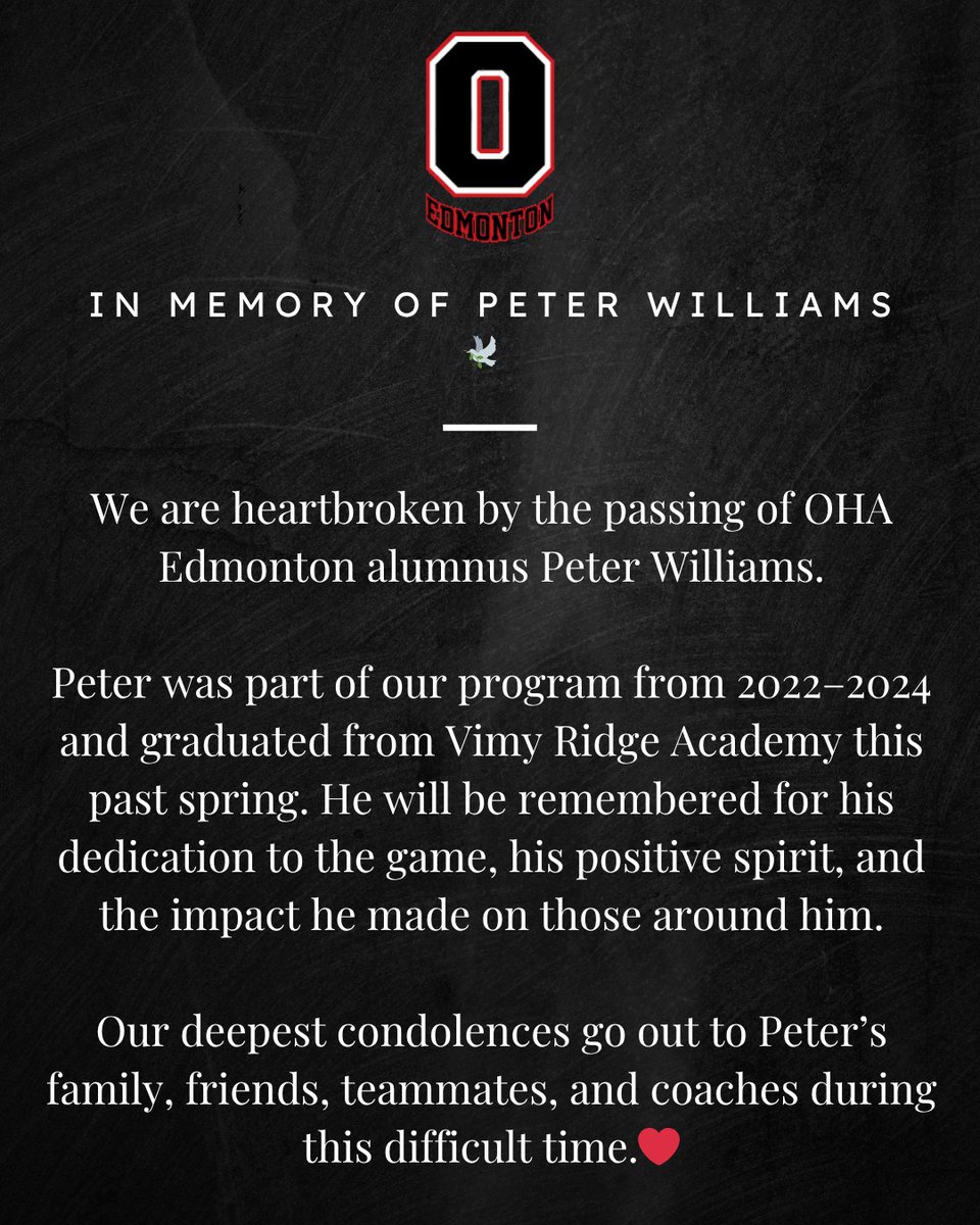 The OHA Edmonton community joins together in mourning the loss of Peter Williams🕊️.

Our thoughts are with everyone who knew and loved him.