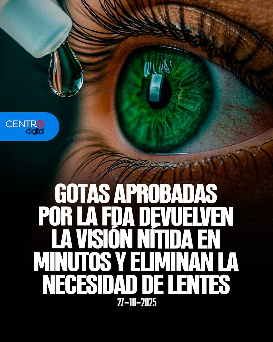#ATENCION | La FDA aprobó VIZZ, gotas que restauran la visión en 30 minutos y sin cirugía. El efecto puede durar hasta 10 horas y ofrece una alternativa a las gafas para la presbicia. Una innovación que marca un nuevo capítulo en la salud visual.
Los detalles ➡️