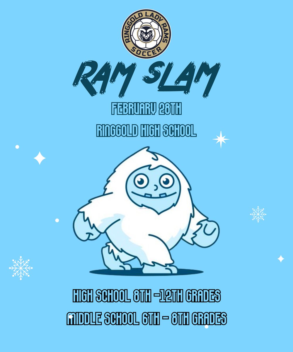 Ringgold Lady Rams Annual Ram Slam is set for February 28th @ Ringgold High School. 

High School is open to 8th - 12th Grades 
Middle School is open to 6th - 8th Grades

Registration information will be shared soon. 

Can’t wait to see everyone!
