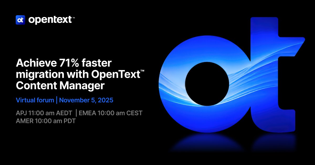 Join us tomorrow to see how OpenText™ Content Manager achieves 71% faster migration with #AI and integrations!

Register now to catch our insights live: events.opentext.com/content-manage…