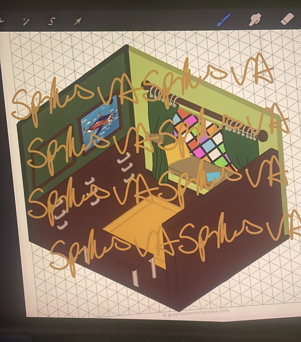 SpikesVA's tweet photo. Almost finished my vtuber room design next I have to turn it into something I can operate my model within instead of this. #vtuberroom #vtuber #digitalart #isometic #InteriorDesign #digitalartist #digitalartwork #green #stainglass #studydesign #3DDesign https://t.co/DmN544xZYp