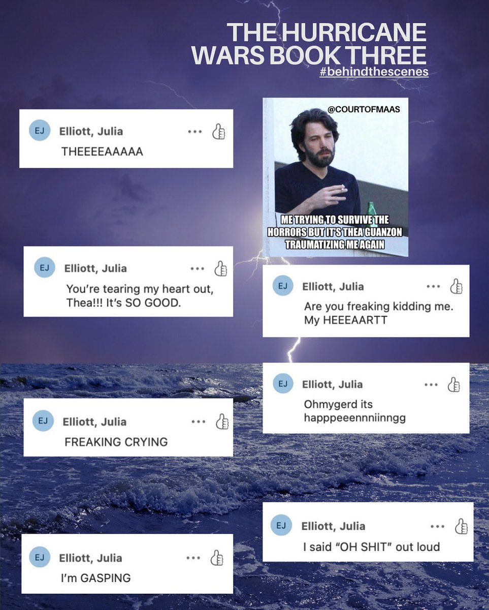 After a month of existential crisis and sleepless nights, I’ve submitted the revised draft!!! I still have the epilogue to write but the main HURRICANE WARS story is done 🥹 Here’s my editor spiraling in the comments + bonus meme from my friend Lou after a certain excerpt 👁️👄👁️