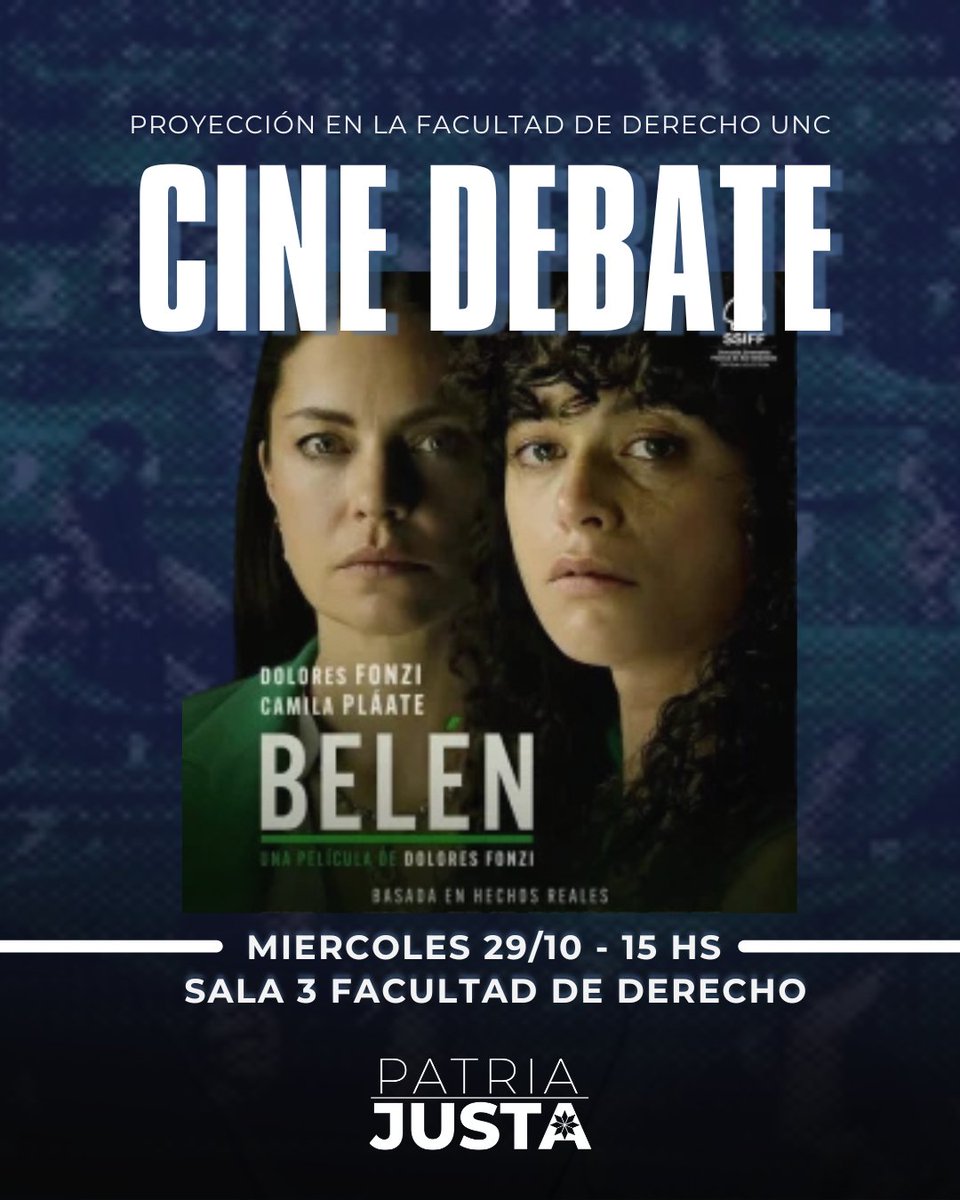 Este Miércoles 29 nos encontramos en la Facultad de Derecho UNC, a las 15hs, en la sala 3 para ver juntas y juntos la película BELEN. 💚