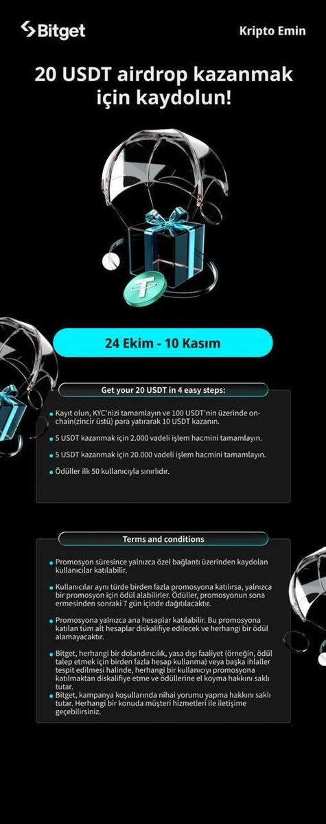 Bitget'e kayıt olanlar 20 dolar kazanıyor.

partner.bitget.com/bg/tsm25