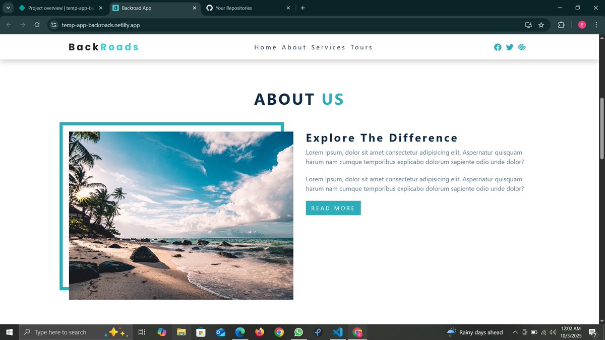 iamambrose_'s tweet image. 💻 Just dove into REACT🏌️
A thrilling ride! From overwhelming concepts like hooks & JSX with reusable code & dynamic UIs 💻
Check it out🔗temp-app-backroads.netlify.app
Your thoughts? 🤔
 #ReactJS #webdevelopmentframework  #LearnToCode #WebDevelopment #CodingJourney #CodingLife