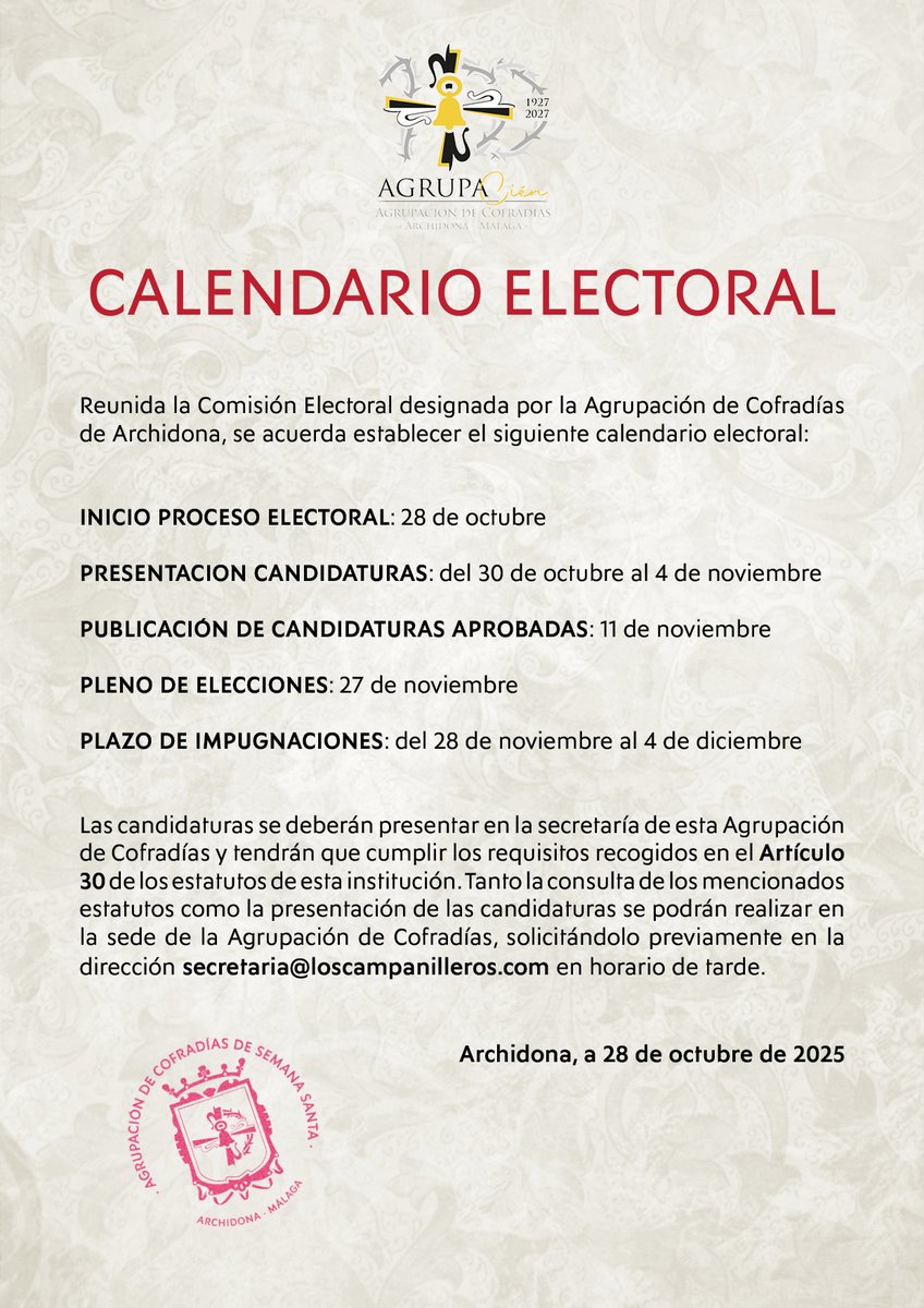 📢 CALENDARIO ELECTORAL 📢
