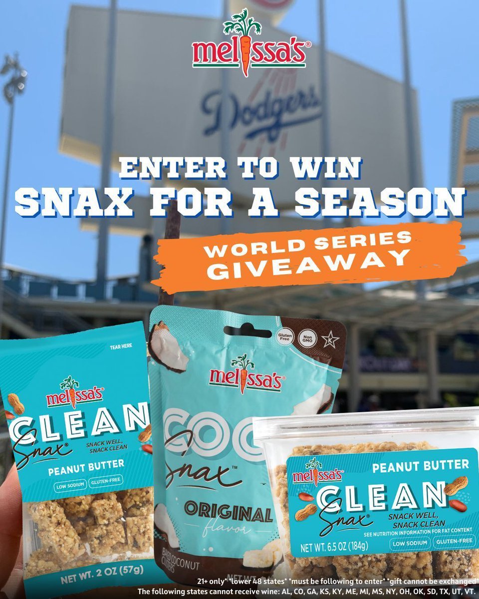 Alright fans, here’s how to enter our SNAX for the SEASON Giveaway! 🏆⚾️

One winner will score a season’s supply of Melissa’s Snax® — the ultimate game-day fuel. 😤🥜

To enter:
1️⃣ Like this post
2️⃣ Follow @melissasproduce
3️⃣ Comment CLEAN SNAX and tag your game-day buddy 🍯