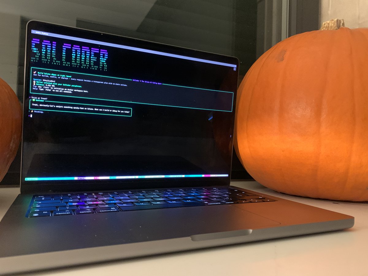 solcoderxyz's tweet image. The @solana  x @colosseum  Cypherpunk Hackathon is creeping toward its Halloween finale… 
and we’re busy conjuring something in the lab.
Stay tuned. 
The cauldron is bubbling. 
🎃🧪👻
