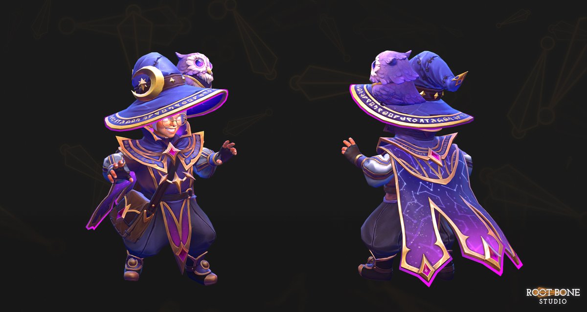 Root_Bone's tweet image. Final in-engine and wireframe views of The Celestial Magister — our Invoker set for Dota 2.

A look at topology, materials, and the final silhouette balance inside the game environment.

I really enjoy working with Dota 2’s Source 2 material system — it’s a bit more complex than…