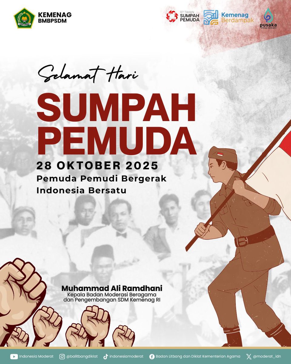 moderat_idn's tweet image. Salam #SahabatReligi

Keluarga Besar Badan Moderasi Beragama dan Pengembangan Sumber Daya Manusia Kementerian Agama mengucapkan Selamat Memperingati Hari Sumpah Pemuda, 28 Oktober 2025.

"Pemuda Pemudi Bergerak, Indonesia Bersatu"

#BMBPSDM
#KemenagRI
#ModerasiBeragama