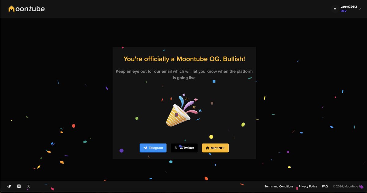 Join over 900 legends who have signed up to #Moontube prior to release!

Choose:
🤑 DEGEN if you are an investor
💻 DEV if you are a project Dev
🎙️ INFLUENCER if you are a Youtuber
🕵️‍♀️ X-KOL sign up coming soon 👀

Then you're a Moontube OG!

onboarding.moontube.io