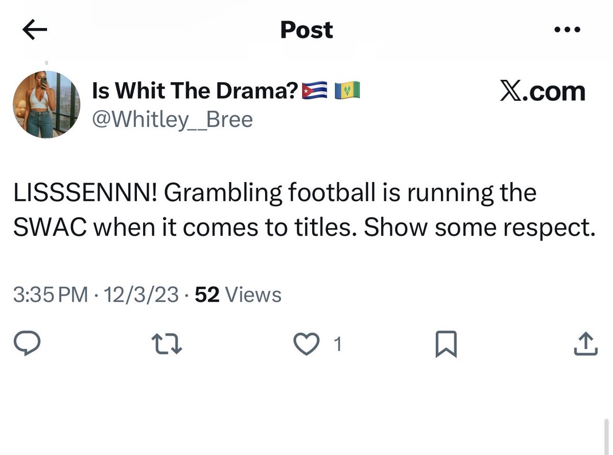 <a href="/Whitley__Bree/">Is Whit The Drama?🇨🇺🇻🇨</a> <a href="/N_Kebe57/">Nazir Kebe</a> <a href="/Aqua74320498/">AQUAAY 🌸</a> <a href="/thatstrell_/">.</a> <a href="/ImJustBrandi/">Brandi 💗✨</a> <a href="/BeauTAUful_1946/">Ros ✨</a> We have more than anyone in the SWAC &amp; this is you knowing it to