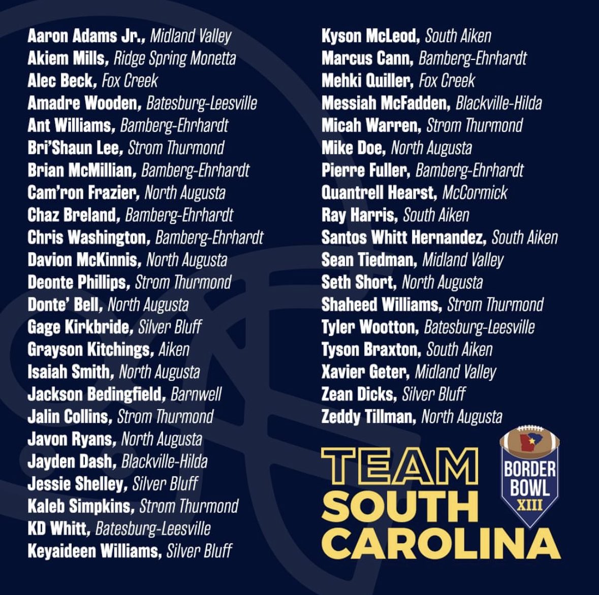 Glad to announce me being selected to play for team South Carolina in the #BORDERBOWL25 <a href="/coachbrannon/">Jay Brannon</a> <a href="/RSMTrojanReady/">Tellex Lanham</a>