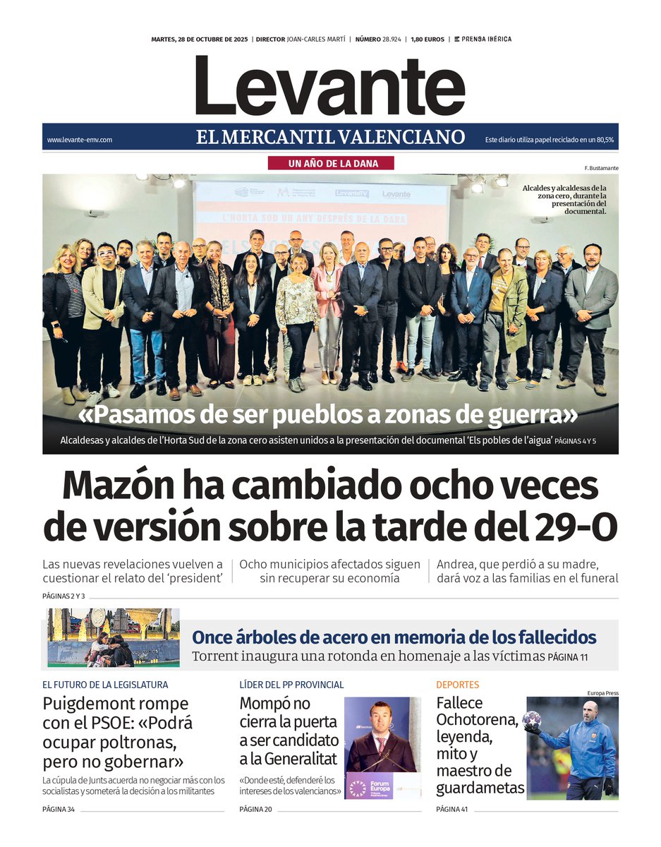 🗞️¡Buenas noches! Esta es nuestra portada de hoy, martes 28 de octubre. 
👉🏻 Sigue toda la información en levante-emv.com