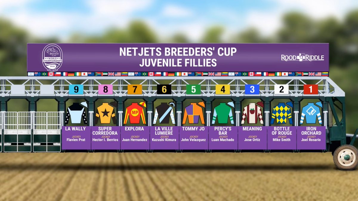 BreedersCup's tweet photo. OFFICIAL: Post Positions for the $2 Million @NetJets #BreedersCup Juvenile Fillies at @delmarracing on #FutureStarsFriday. #BC25 @roodandriddle 

ℹ️: https://t.co/vM61qO4TKW https://t.co/ARtrZ2Axoq