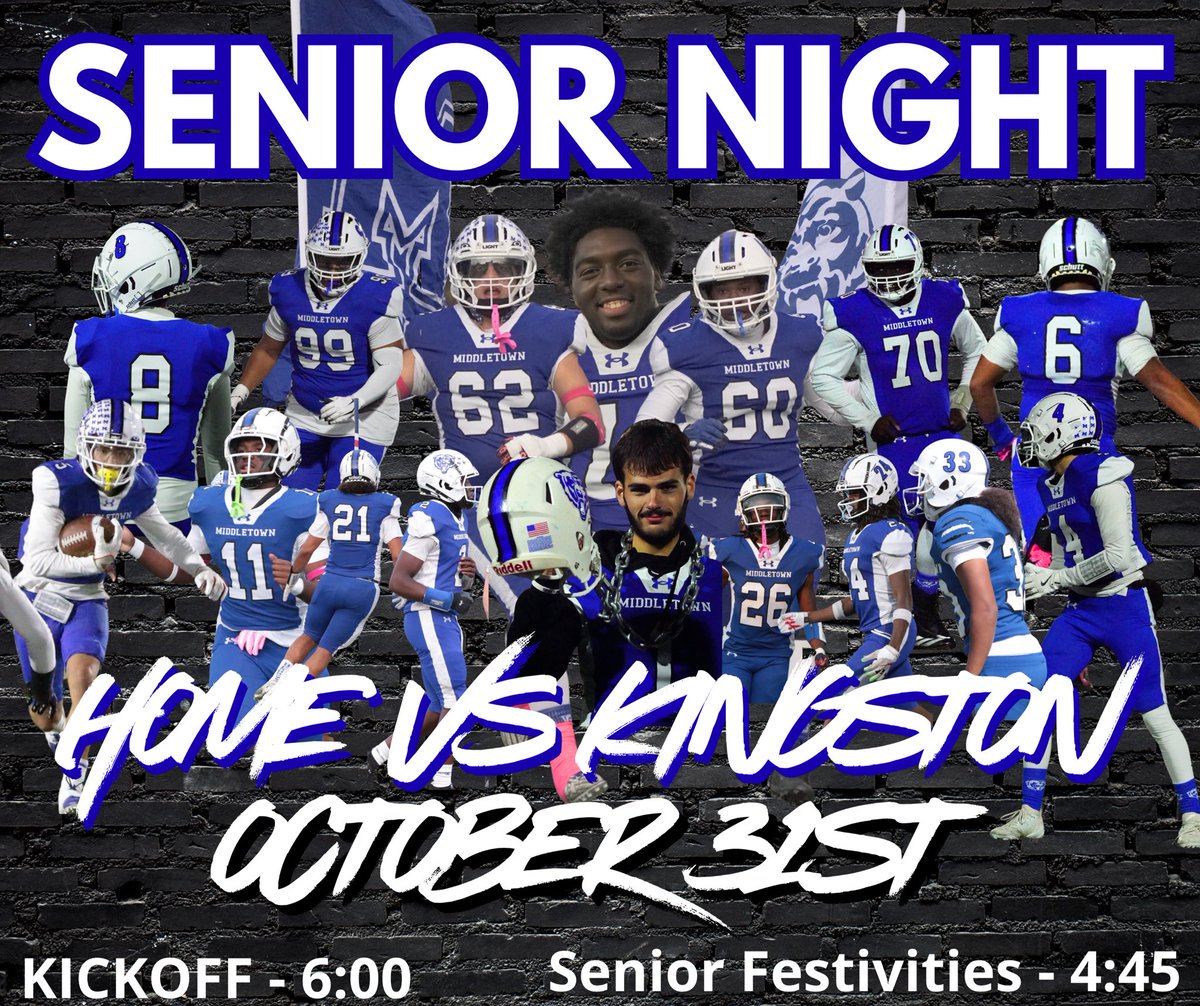 Final regular season game for <a href="/Mtownfb/">Middletown Football</a> as we celebrate our Seniors and their accomplishments <a href="/MiddieAthletics/">MiddletownAthletics</a> Ⓜ️🐻🏈💪🏻