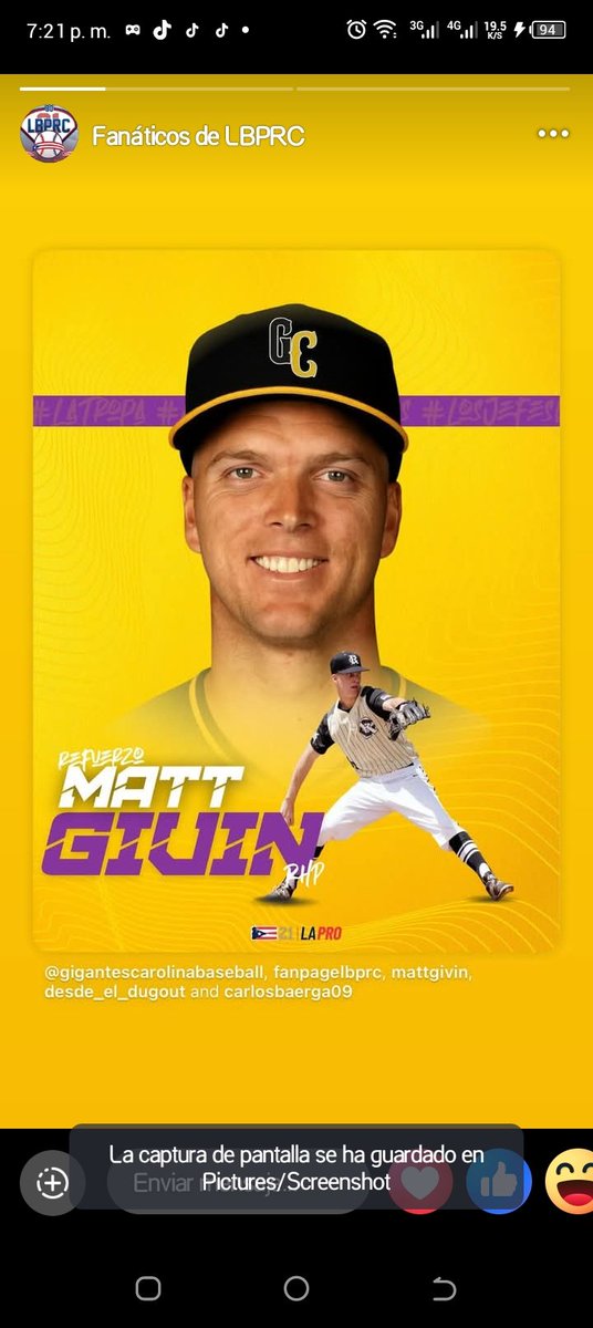 DonJohan87's tweet photo. @alexpinto1989 El Chisme de este Juda: Se acuerda de este Pitchert norteamericano Matt Givin? Firmó el contrato con el equipo de los Gigantes de Carolina en la Liga de P.R. Y dicen es por problemas familiares y x eso no pudo venir con el Caracas  y firmó un contrato en P.R https://t.co/1ZMjeL8Qaa