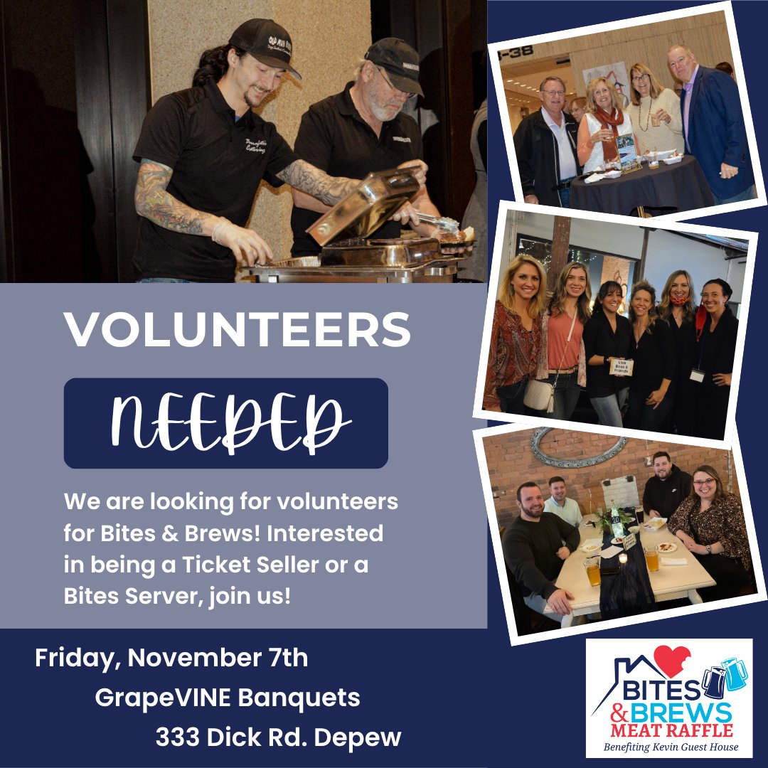 Help us at our Giving Hearts Bites and Brews Meat Raffle on November 7! 🥂

We’re still looking for Ticket Sellers and Bites Servers!

🔗 Sign up here - signupgenius.com/go/10C0D45AFAF…

If you’re available and willing to lend your time, we’d be so grateful!

#KevinGuestHouse